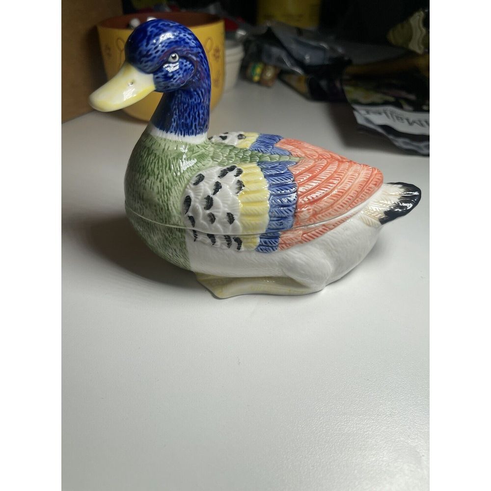 2 Piece Mallard Ceramic Duck‎ Trinket Box